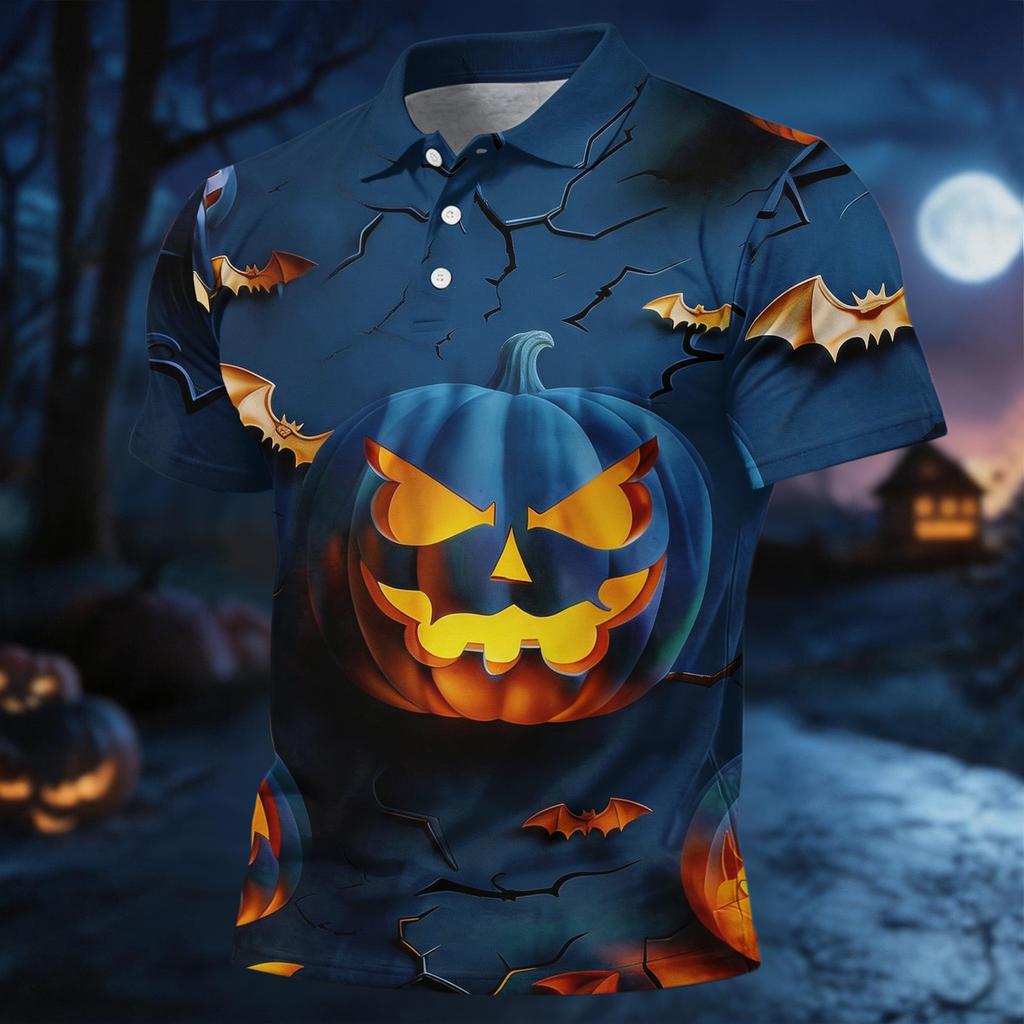 Men's Short Sleeve Halloween Print Shirt Casual Sports Top