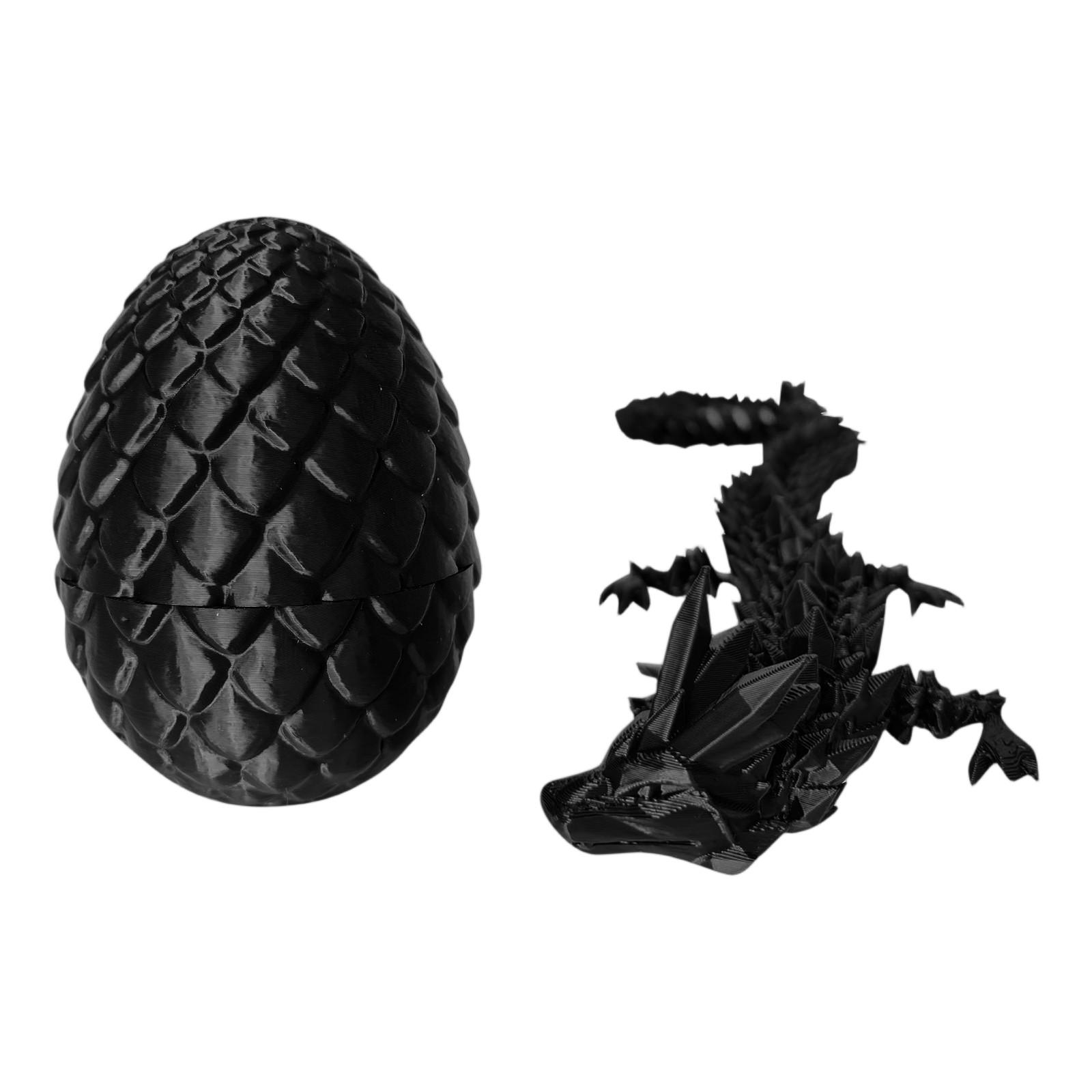 Mystery Dragon With Egg, 3D Printed Dragon With Egg, Full Articulated Flexible Dragon With Eggs, 3D Printed Gift Toy чёрный