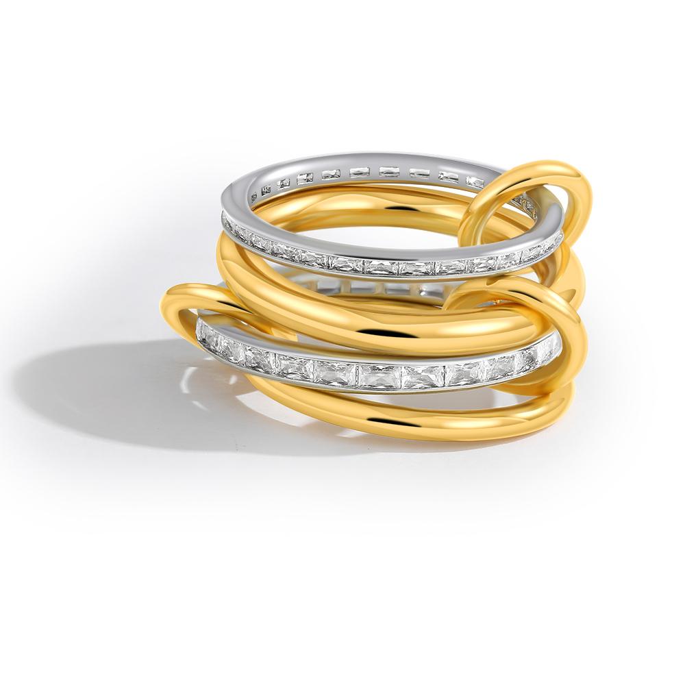 

Luxury Square Cubic Zirconia Multi Layer Stackable Ring for Women Fashion Gold Plated Mixed Color Stainless Steel Jewelry Gift 9