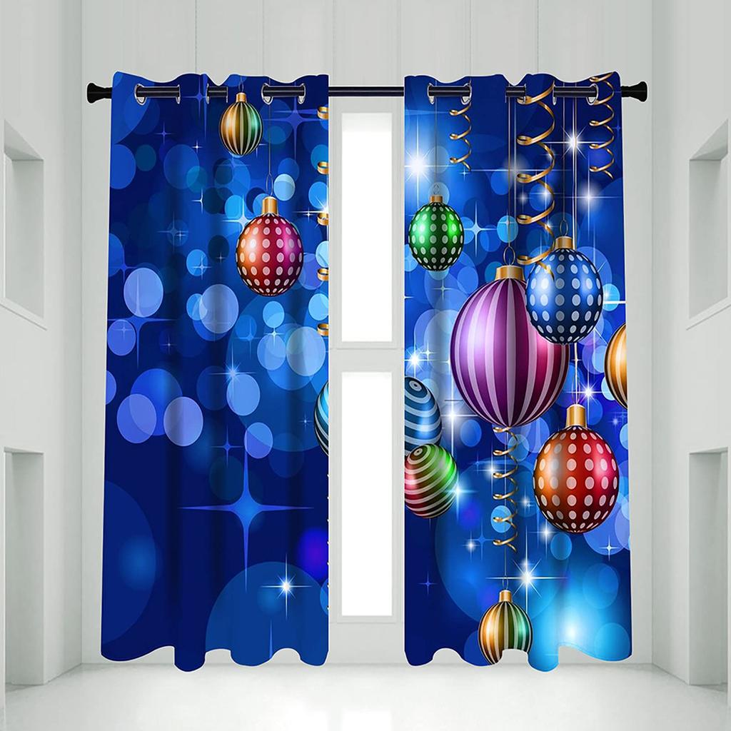 Christmas Curtain Funny Anta Claus Riding Sleigh Delivering Present Ball Winter Print Drapes Bedroom Party Decor For Made Of Polyester