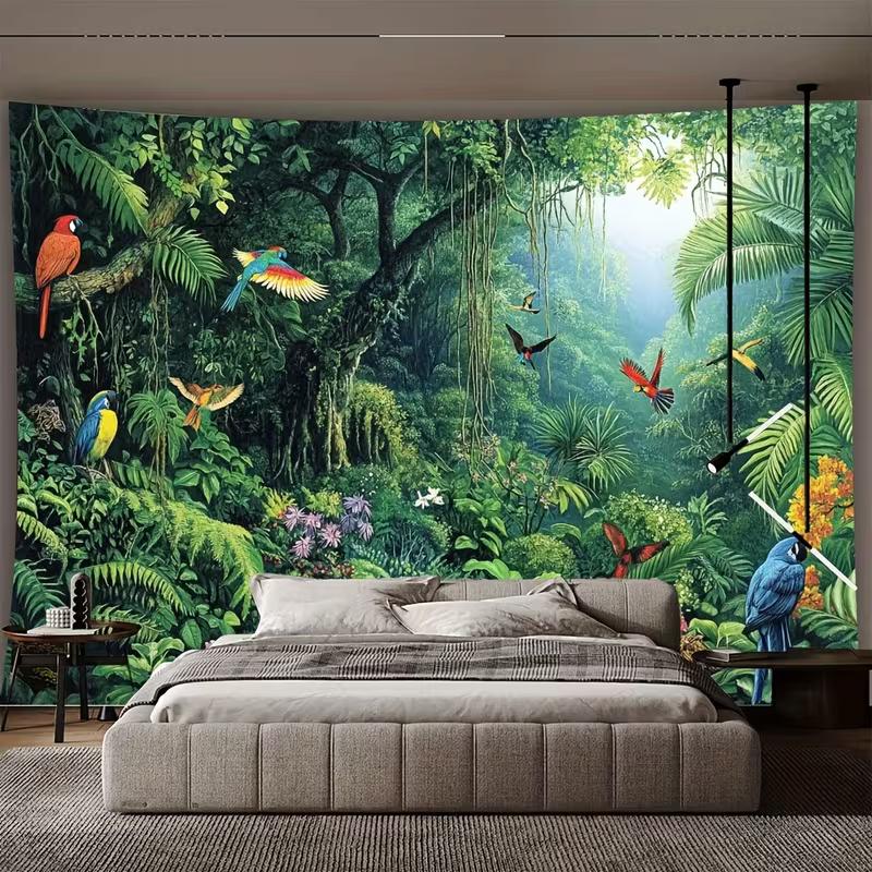 2D Rainforest Parrot Backdrop Cloth Tropical Green Forest Photography Background