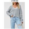 Women S V Neck Off Shoulder Knit Sweater Solid Color Casual