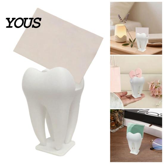 Durable Business Card Stand 3D Printed Holder, Tooth Shaped Matte White Organizer, One-piece Molded Holder Minimalist Style Ornament for Dental