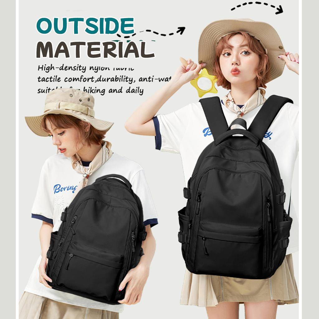 Simple School Backpack for Girls Boys Black College Student Bookbag Laptop Bag for High School