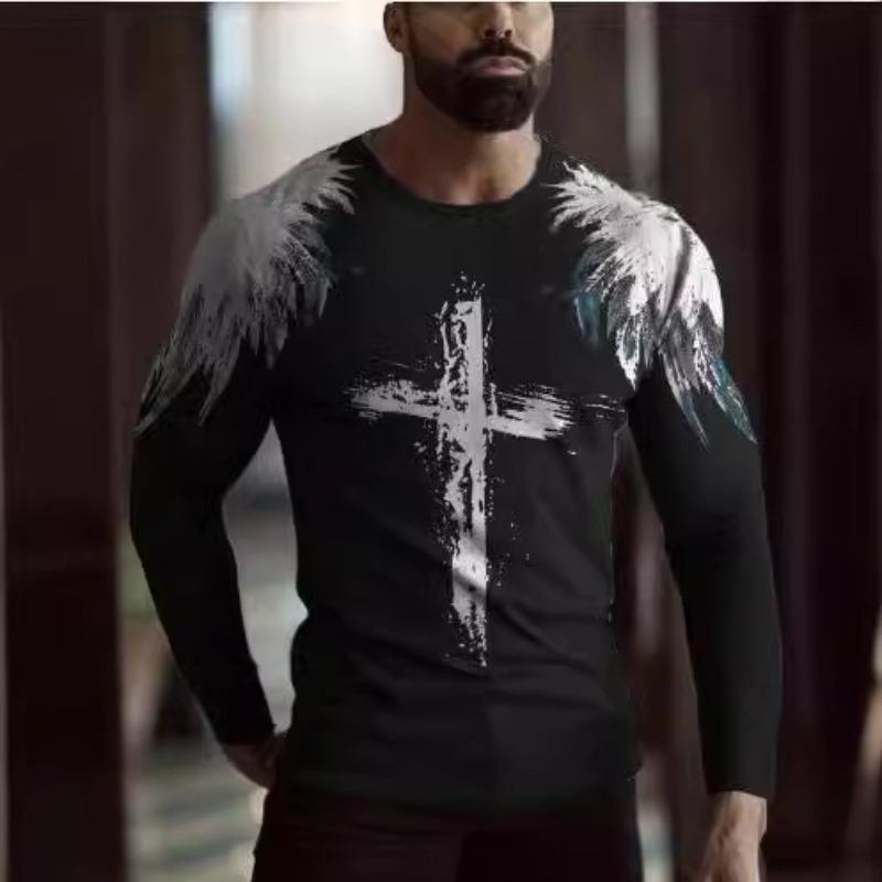 

Велика чоловіча футболка з 3D-цифровим друком, модна футболка з круглим вирізом і довгим рукавом, європейська та американська весна та осінь 2024 року 5XL