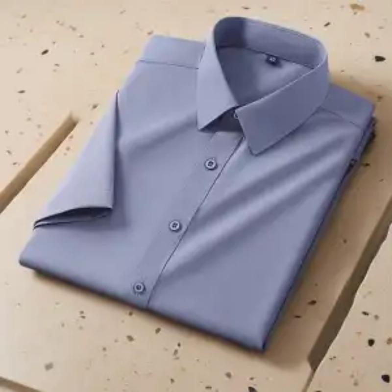 

Літня чоловіча сорочка з коротким рукавом Ділова робочий одяг Формальна Еластична Не потребує прасування Антизморшки Чорна Біла Сорочка L сірий колір