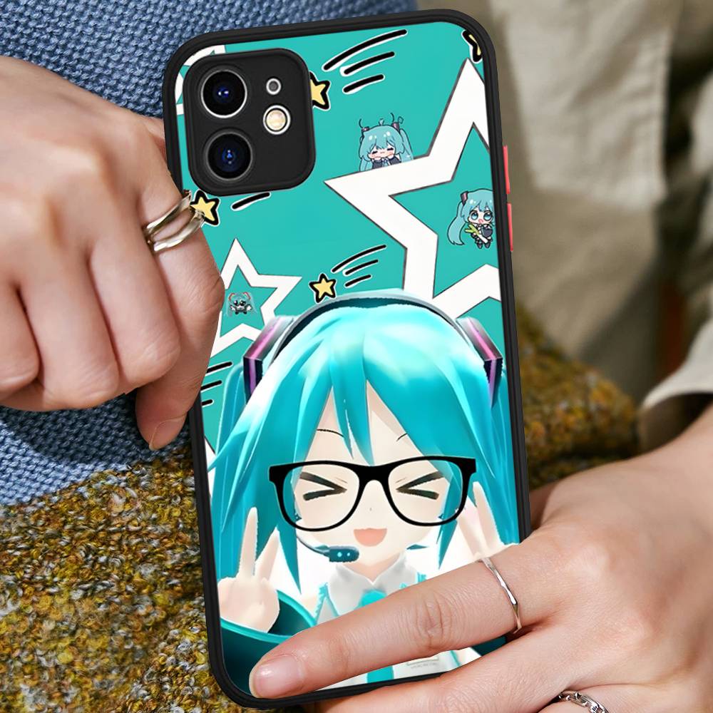 

Kawaii H-Hatsune Miku For IPhone 15 16 Pro Max 11 12 13 14 XS XR X Plus 16E Matte Translucent Phone Cover iphone 13pro max