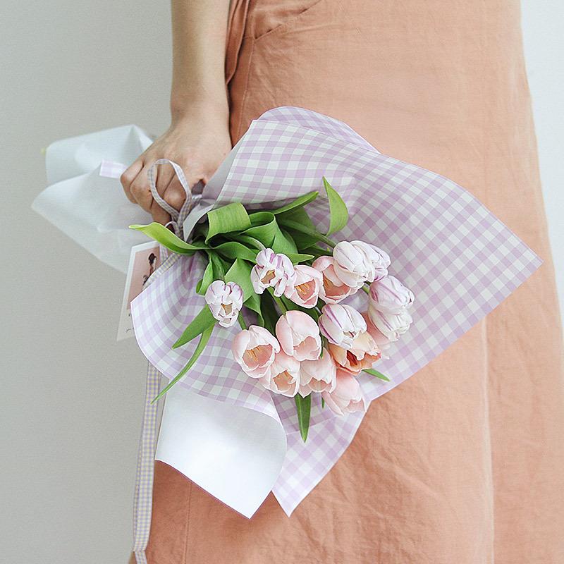 58*58cm/40pcs Plaid Checkered Flower Gift Wrapping Paper Waterproof Craft Flower Packaging Paper Retro Bouquet Wrapping Paper