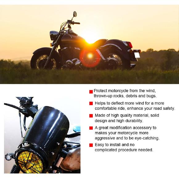 Acouto Wind Deflector Cafe Racer Universal Modified Windscreen ABS Iron Black for 5-7 Inch Motorcycle Headlights