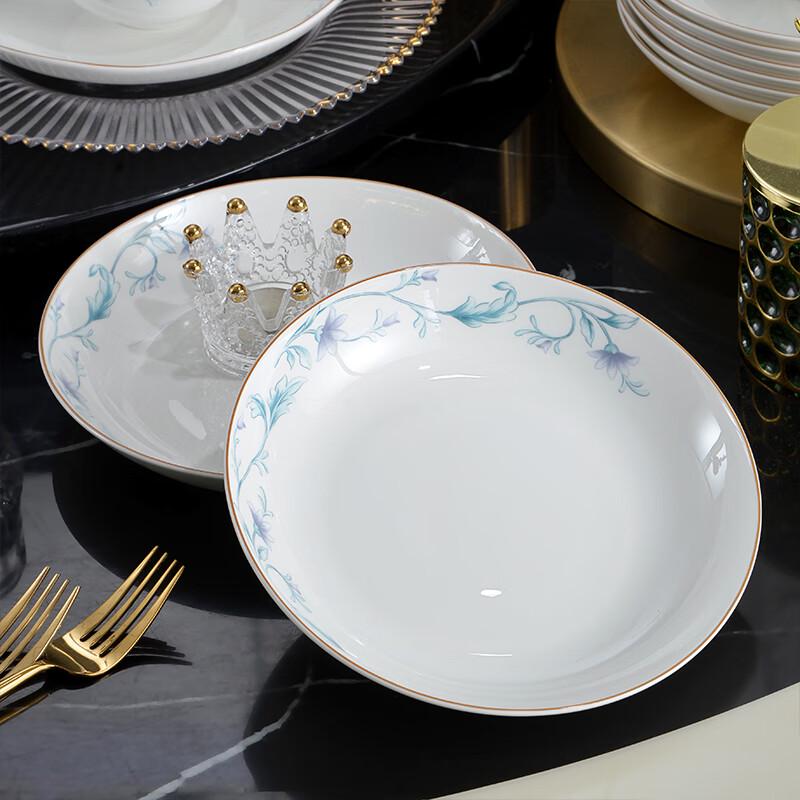 TangHui 50-Piece Chinese Light Luxury Bone China Dinnerware Set - Emerald Vine