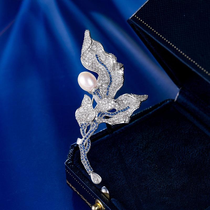 

Премиальный темперамент, высококачественная брошь в виде листа, изысканный женский корсаж, натуральный жемчуг, элегантная фиксированная булавка для костюма серебряный