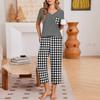 Women Casual Printed Short Sleeve Loose Fit V Neck T Shirt with Capri Pants Two Piece Lounge Set for Home Wear