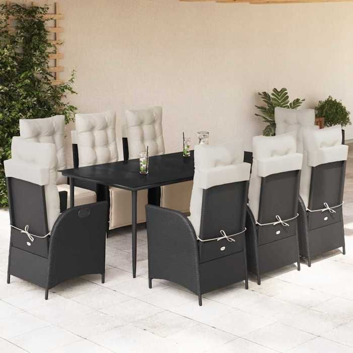 VidaXL Ensemble à Manger de Jardin avec Coussins 9 pcs, Table et Chaises avec Dossier Réglable, Meubles d'Extérieur, 3213384