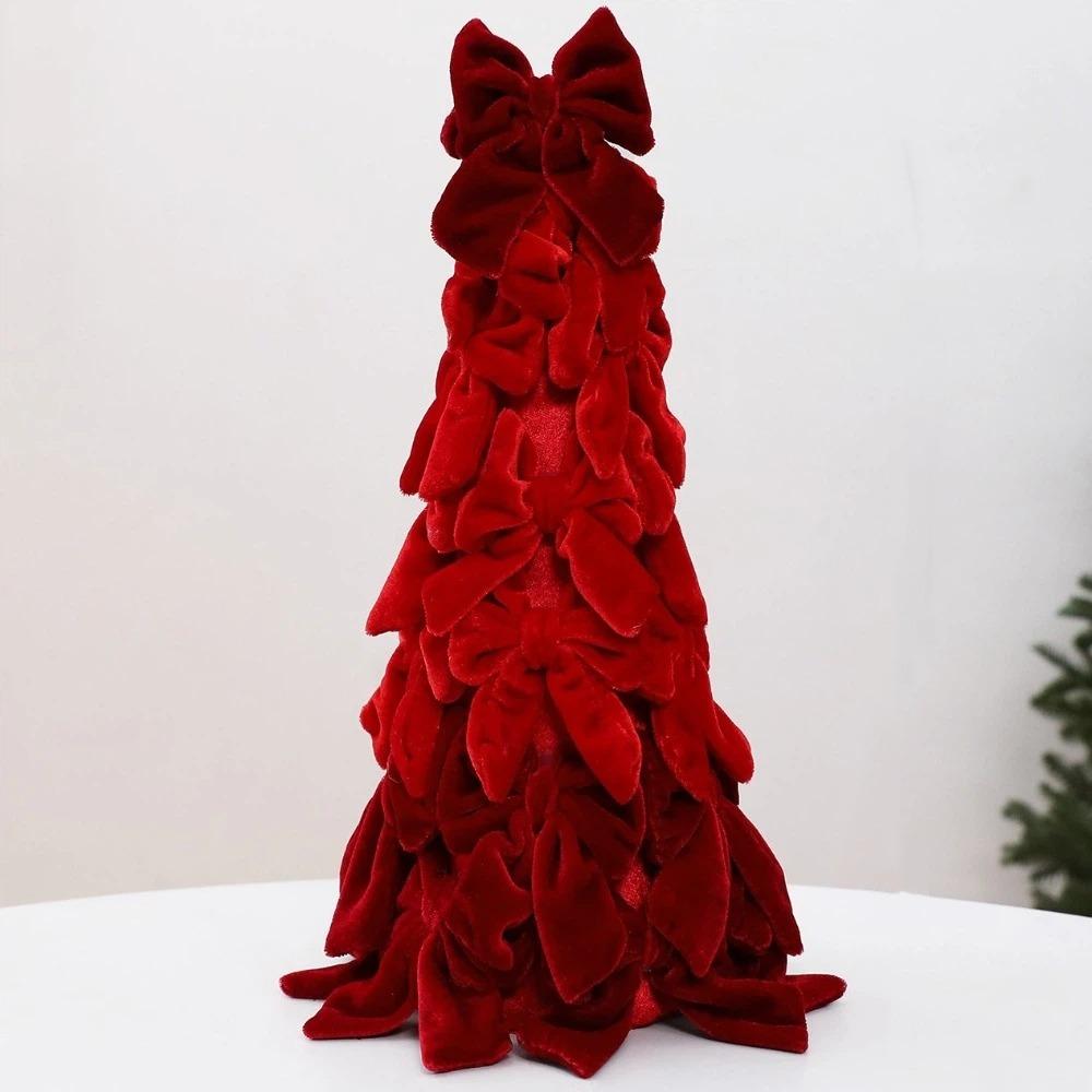 Soft Bow Tree Tower Handmade Craft Holiday Tabletop Decoration Velvet Bow Christmas Tree  Party