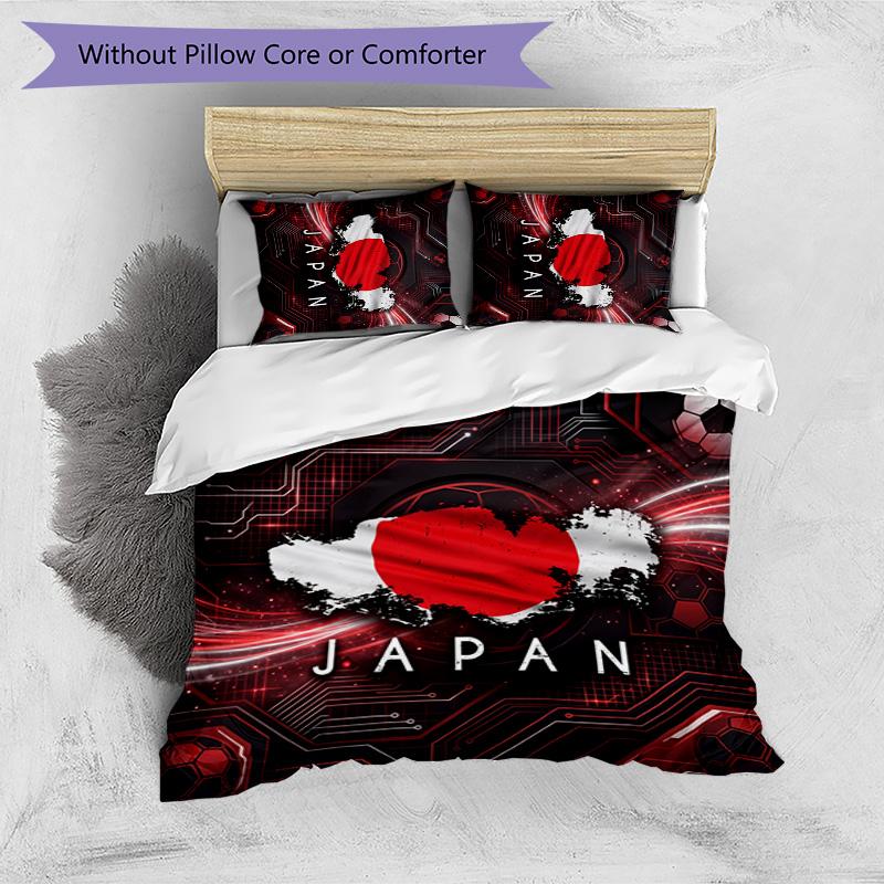 Japan Football Printed Bedding 3 Piece Set Cozy Breathable Bed Cover Set as Housewarming Holiday Gift