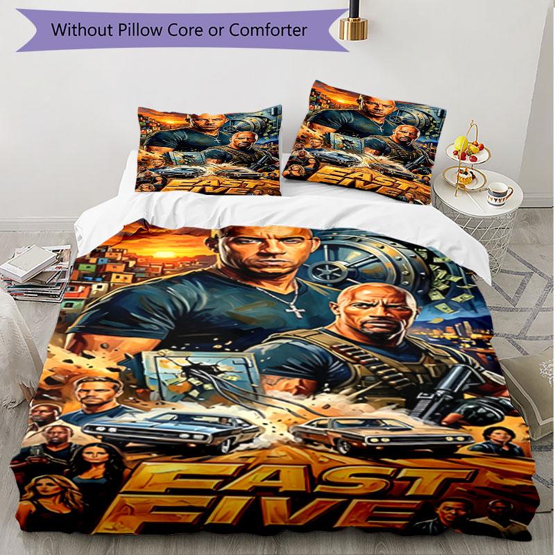 3-teiliges Bettbezug-Set (1 * Bettbezug + 2 * Kissenbezug, ohne Kern), Fast & Furious Aufdruck Weiches Ganzjahres-Bettwäscheset, Heim-Schlafzimmer-Dekoration Geschenk