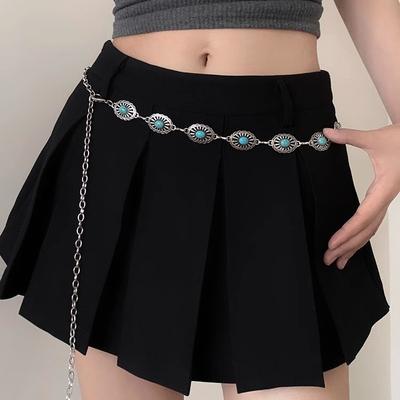 Vintage Türkis Eingelegte Taillenkette Damenkleid Metall Dekogürtel Spice Girl Oval Körperkette