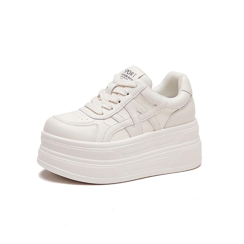 White 2025 Autumn Platform Sneakers: Sporty, Height-Enhancing 9cm Korean Leather Flatforms
