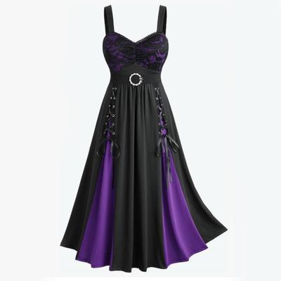 Women’s  Cool Solid Gothic  Lace Insert Butterfly Sleeve Dress