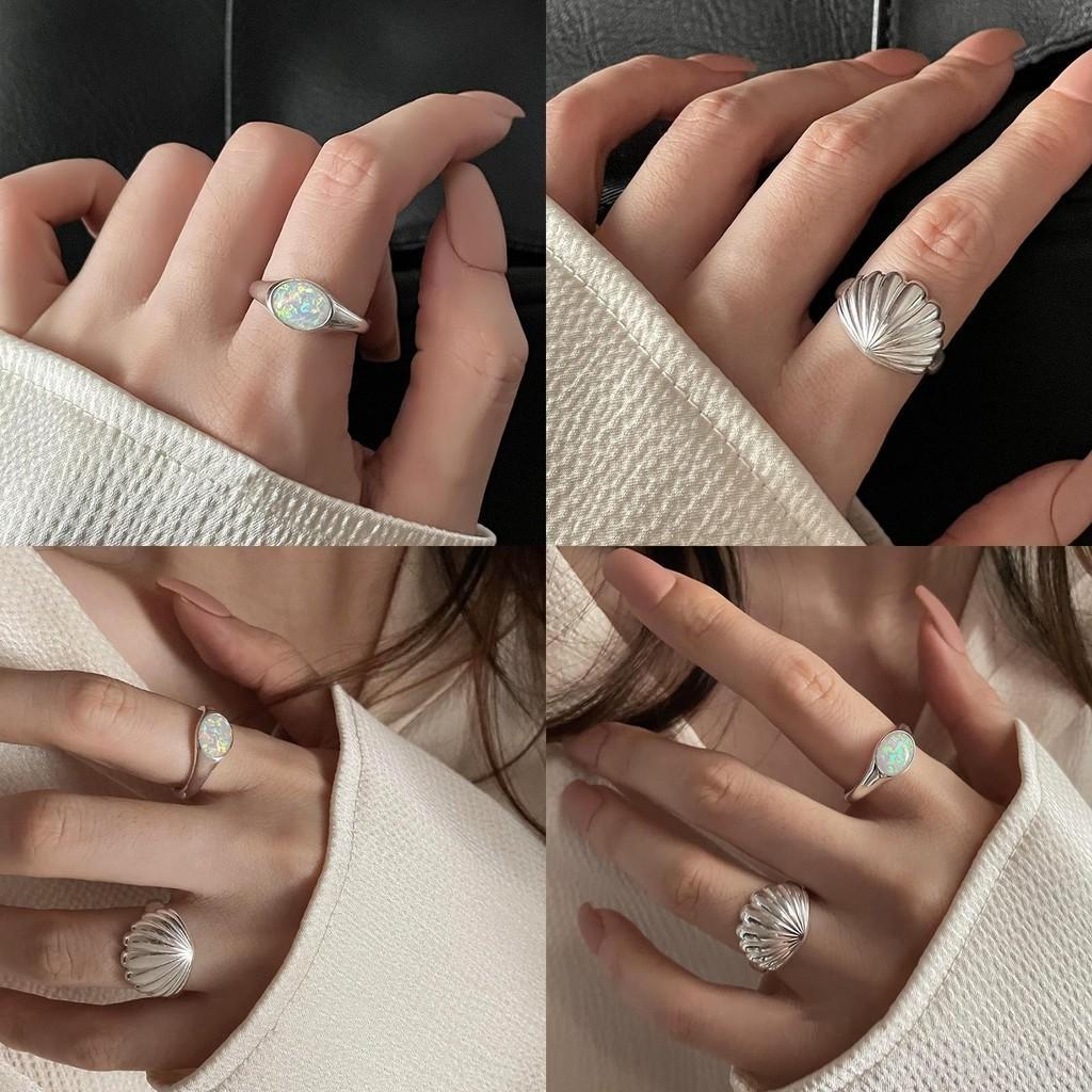Einzigartiger Muschel-Design Opalsteinring für Damen mit stilvoller verstellbarer Geometrie