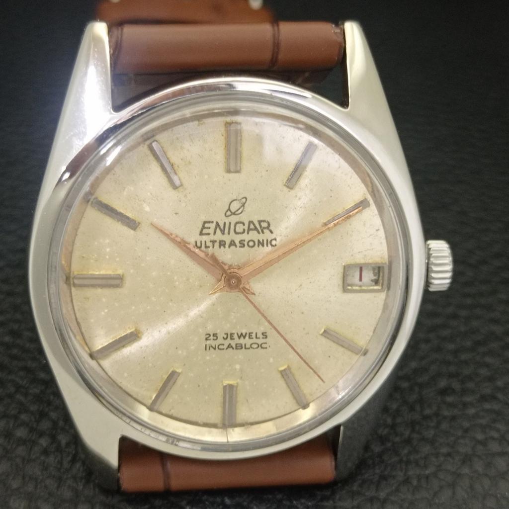 HAND-WINDING VINTAGE ENICAR ULTRASONIC SWISS MENS ORIGINAL DIAL WATCH A703795-1