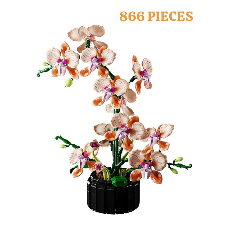 Orchid Building Block DIY Assembly Potted Plant Toy Realistic Flower Brick Romantic Home Decor Toys for Kids Christmas Gifts