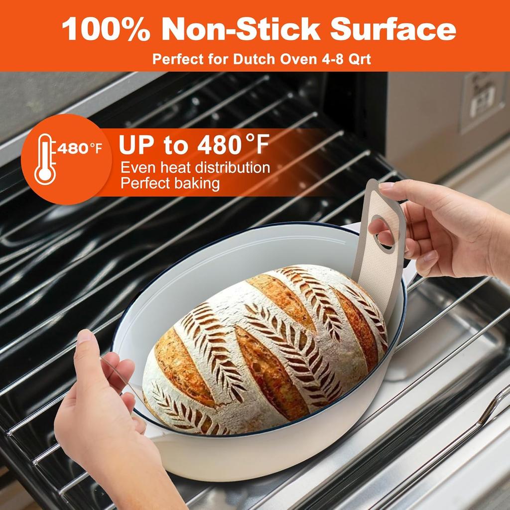 Silicone Bread Sling Oval. Non-Stick & Easy Clean Reble Oval Silicone Baking Mat for dutch oven. With Long Handles Sourdough Bread Baking mat tools