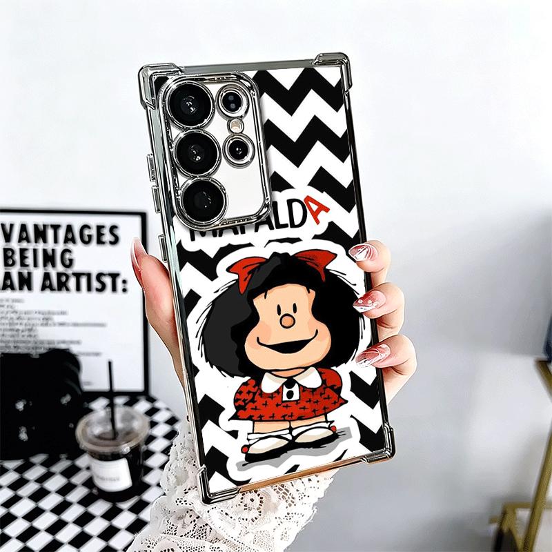 Mafalda Cartoon Cute Plating Phone Case For Samsung Galaxy S24 S25 FE S26 Edge S23 Ultra S22 S21 Plus S20 Anti-Fall Airabag Cove