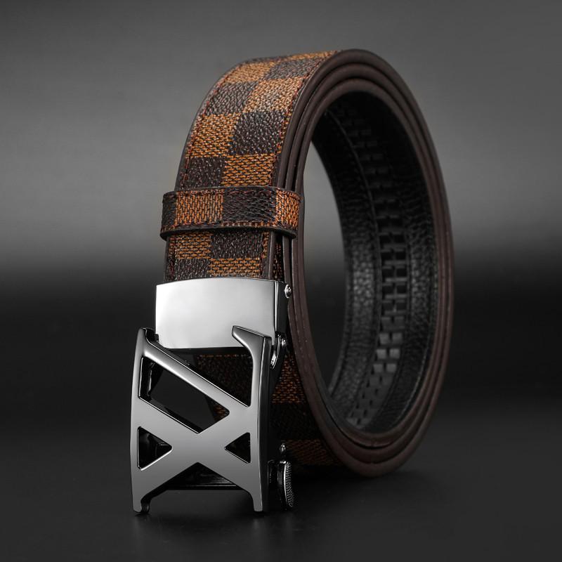 Men's Printed Graffiti Plaid Cowhide Belt with Automatic Buckle - XL Business Casual