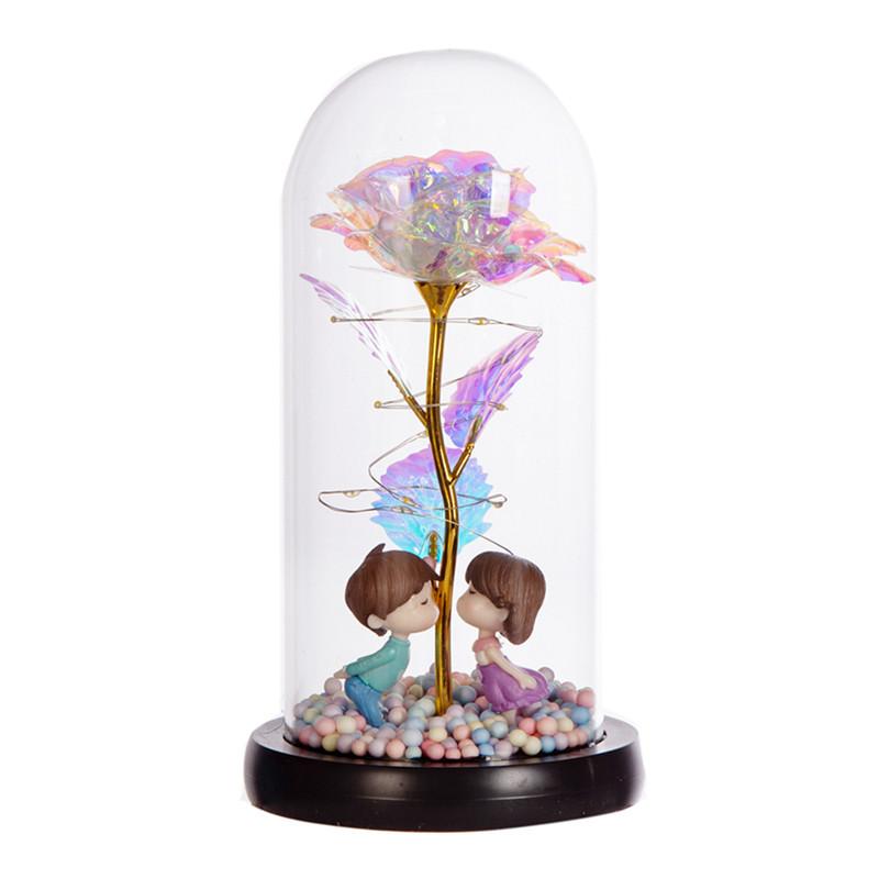 Gold Rose Glass Cover Ornament, Gold Leaf Flower LED Light Creative Christmas and Valentine's Day Gift