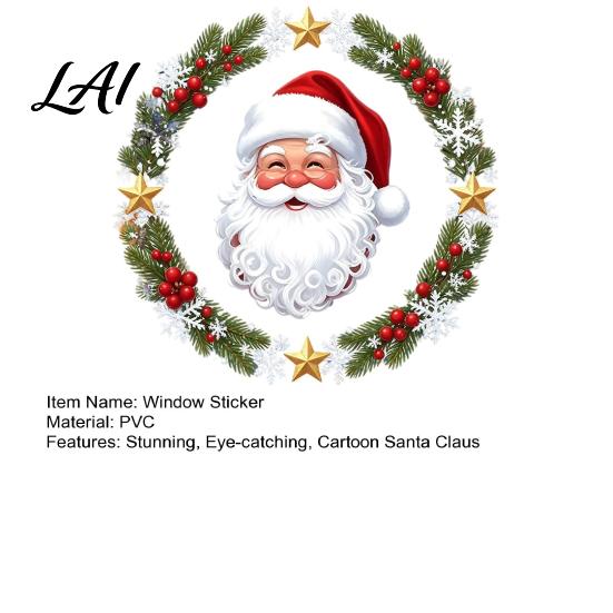 Waterproof PVC Ornaments Christmas Window Clings Cute Santa Claus Wreath Sticker Cartoon Holiday Glass Decals Static Decal for Office Shop