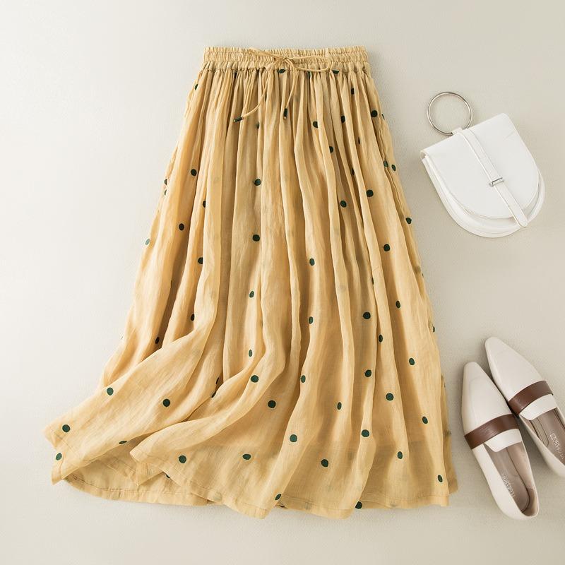 Skirt Woman Slim Pleated Skirt Retro Elastic Waist Plus Size Long Skirt Woman