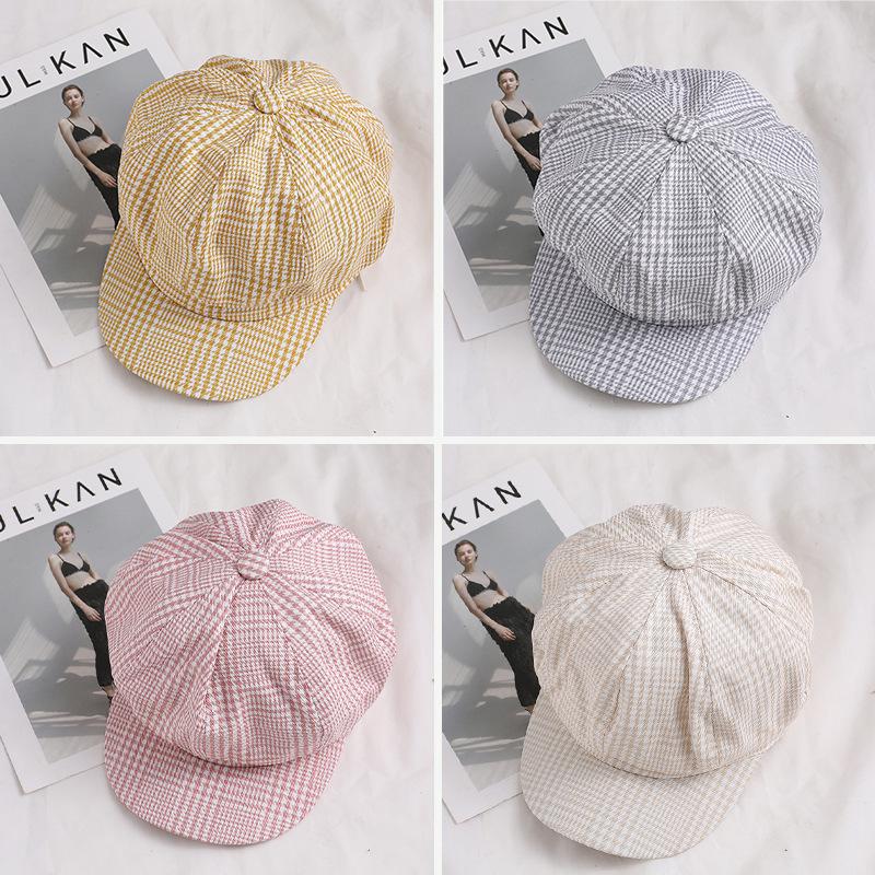 Women All Match Retro Plaid Short Brim Beret for Autumn Winter Wear