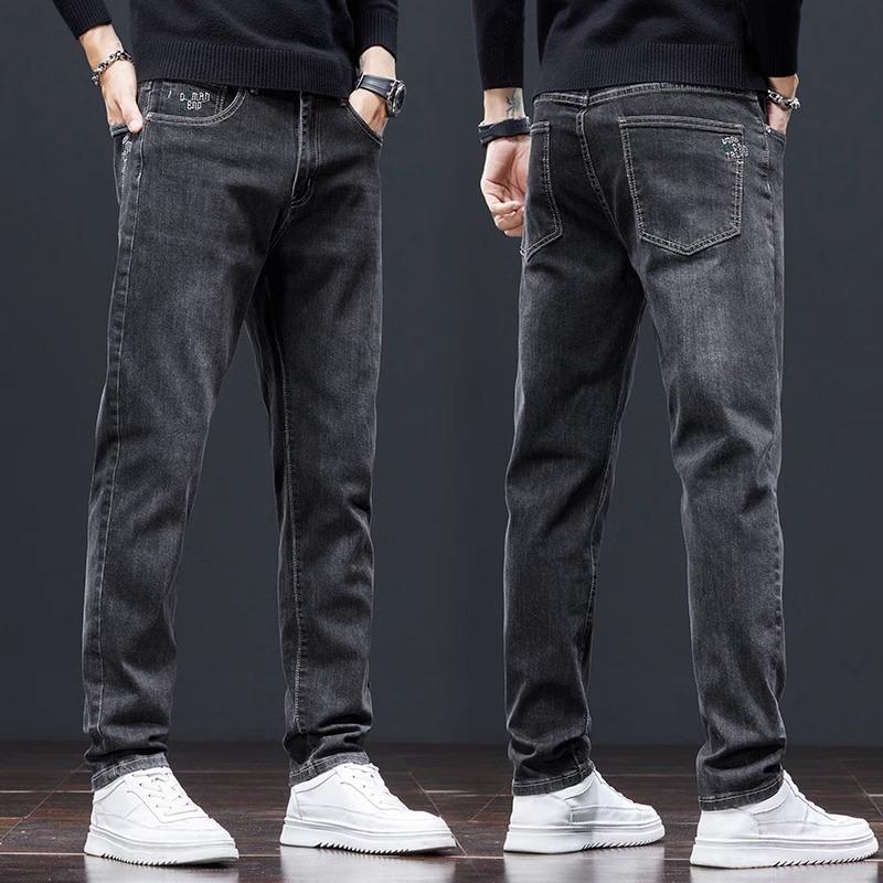 Spring And Autumn Winter New Men'S Plush Jeans Slimming Straight Stretch Business Versatile Long Pants