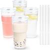 Eco-friendly Large Capacity Vertical Stripe Glass Cup with Straw