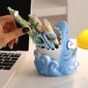 Shark Shape Pen Holder Stable Non-Slip Design Storage Box Large Capacity Stationery Makeup Brush Toothbrush Organizer