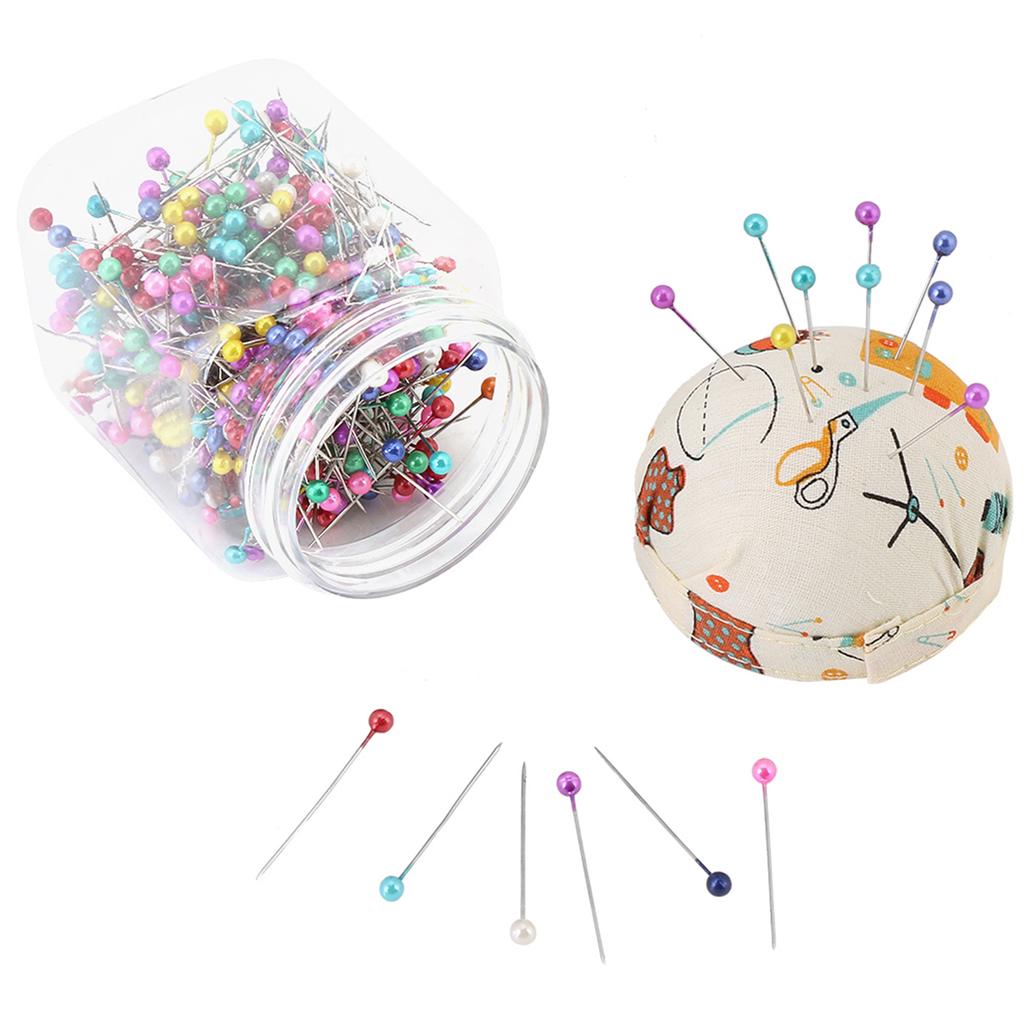 500Pcs Beads Needles Quilting Pins in Orange Fabric Covered Pin Cushion Bottle Sewing Craft