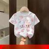 Children's Short-sleeve T-shirt, Summer Girls' Casual Versatile Pure Cotton Top, Cartoon Crew Neck Children's Wear