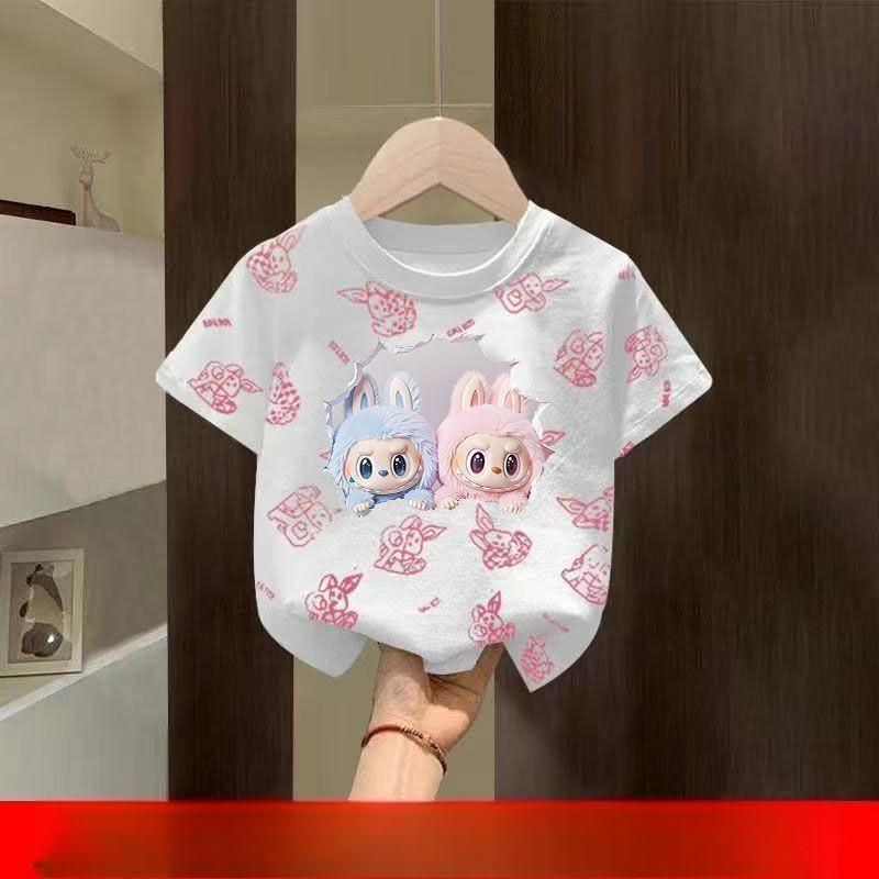 Children's Short-sleeve T-shirt, Summer Girls' Casual Versatile Pure Cotton Top, Cartoon Crew Neck Children's Wear