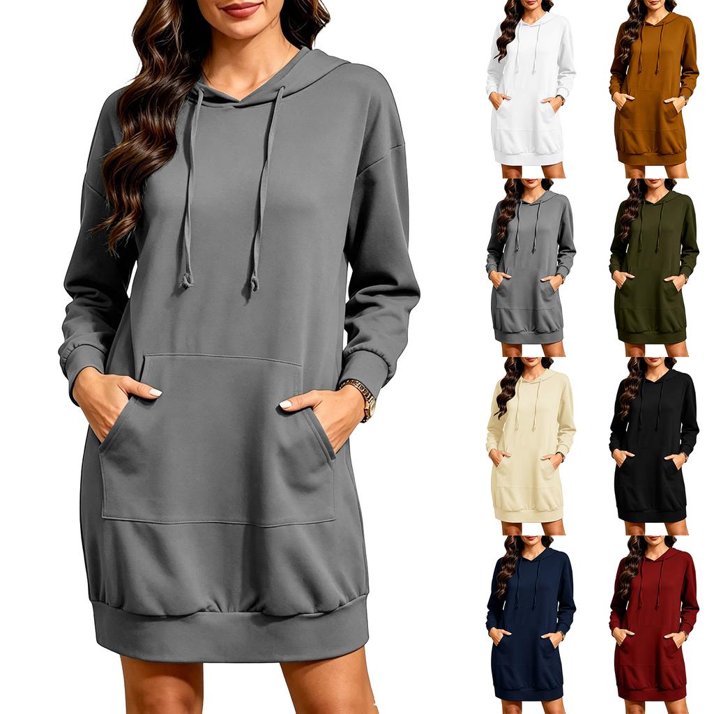 Women's Fashion Casual Long Sleeve Hooded Sweatshirt Dress for Everyday Wear
