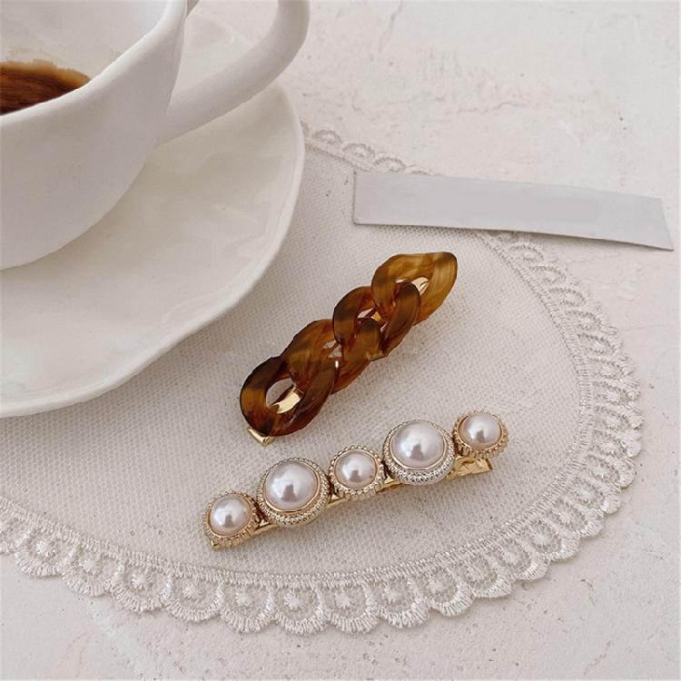 Elegant Chain Barrettes Delicate Pearls Hair Clip for Women Girls Fashionable Hair Ornament Sweet Hairpin