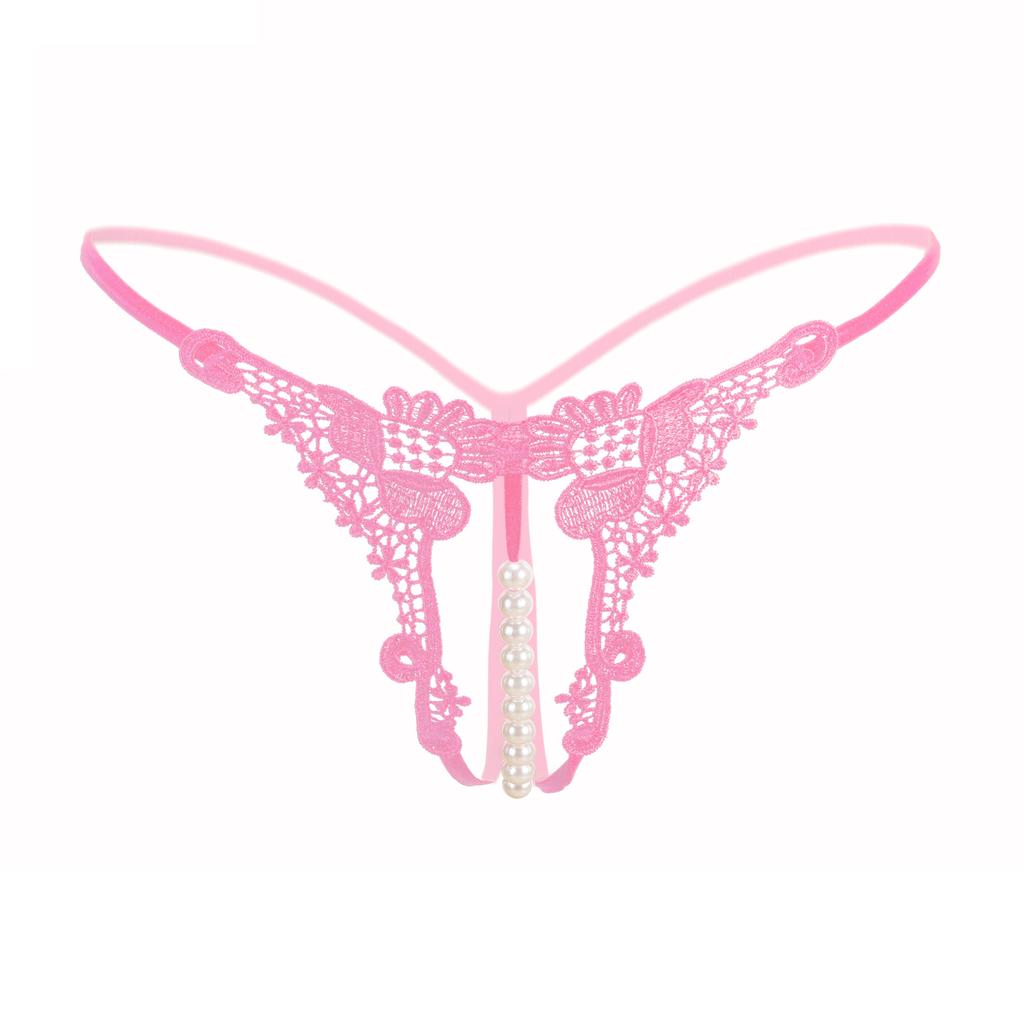 Women Panties Sexy Lingerie G-string Hong Thin Rope Hollow Open File Beaded Pearl No Trace Breathable Underwears