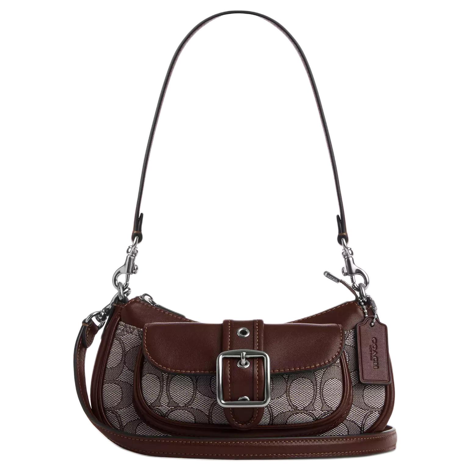 

Coach Leigh Shoulder Bag, Signature Canvas Leather Trim Women s Hobo Crossbody Bag, Casual Daily Travel Shopping CDB18-SVS8S Basic Set (Bag+Dust Bag)