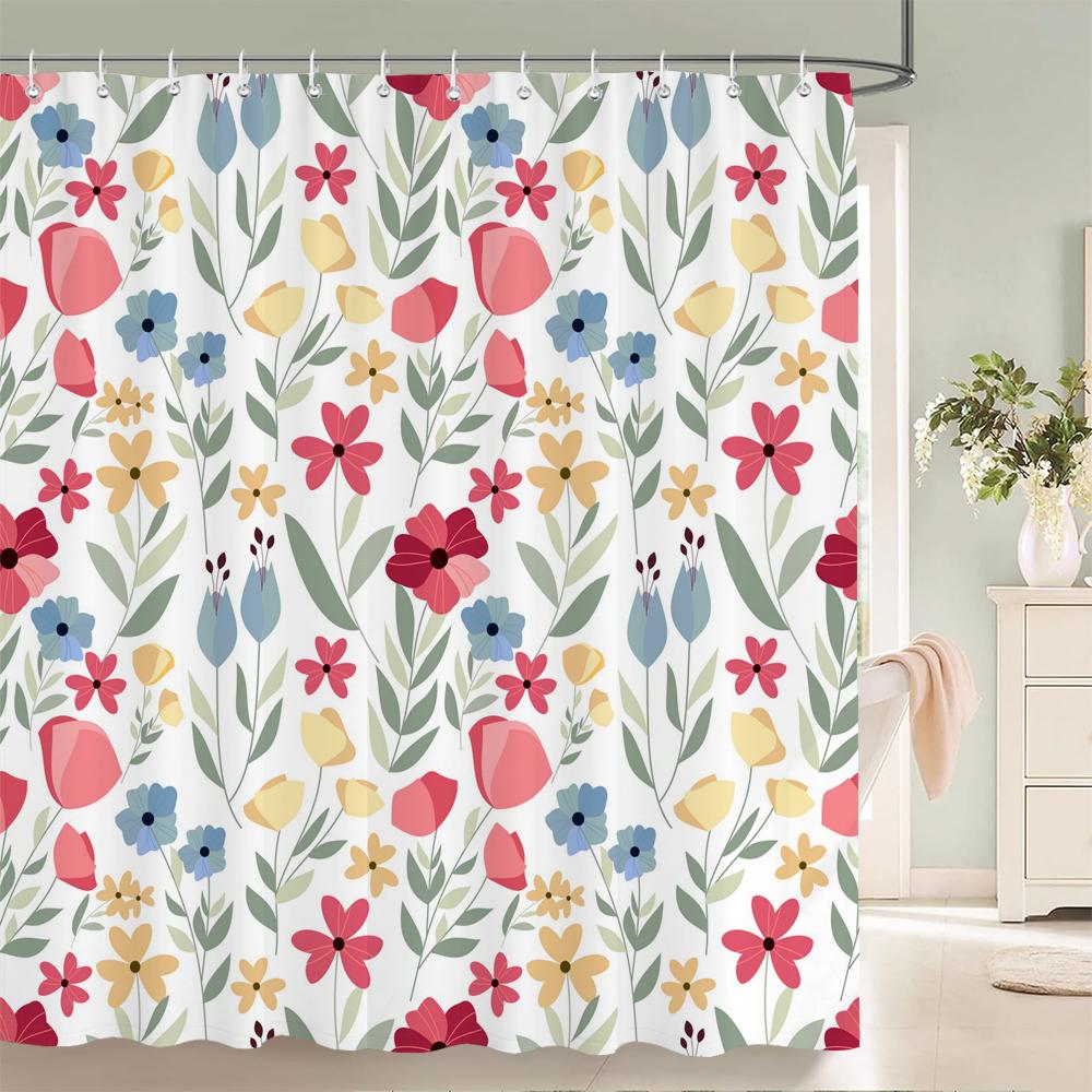 

Водонепроницаемая шторка для душа с цветочным принтом, 3D-ткань, с рисунком цветочных растений, шторка для ванной комнаты с 12 крючками, домашний декор W90xH180cm