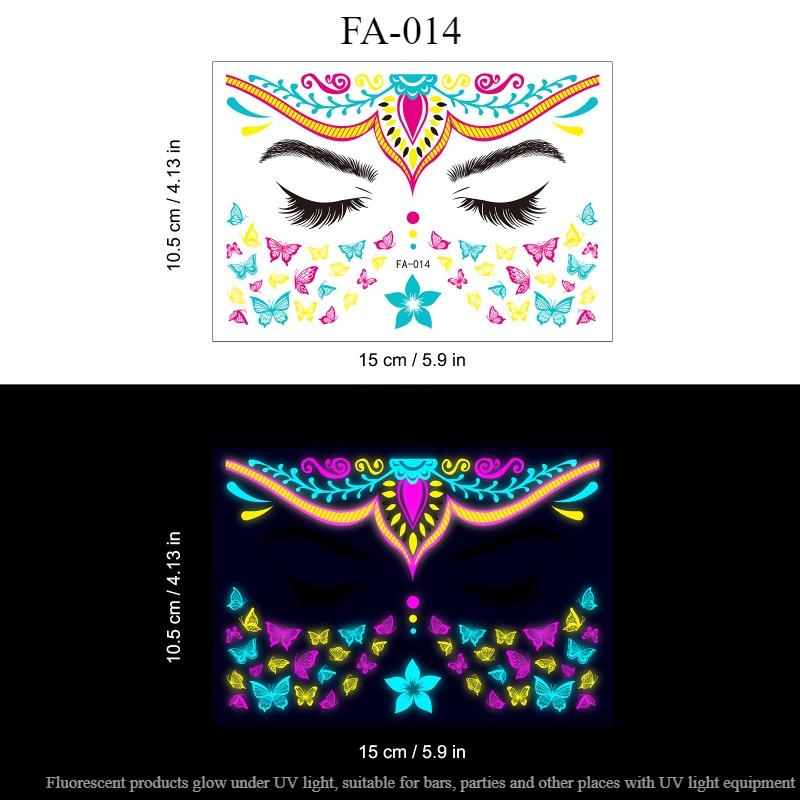 

1 шт. Горячие новые неоновые флуоресцентные наклейки для лица для ночного клуба, вечеринки, водонепроницаемые светящиеся наклейки для татуировок на музыкальном фестивале