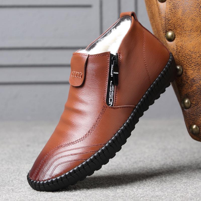 Fashion Men Boots High Quality Split Leather Ankle Snow Boots Shoes Warm Fur Plush Winter Shoes Botas Hombre