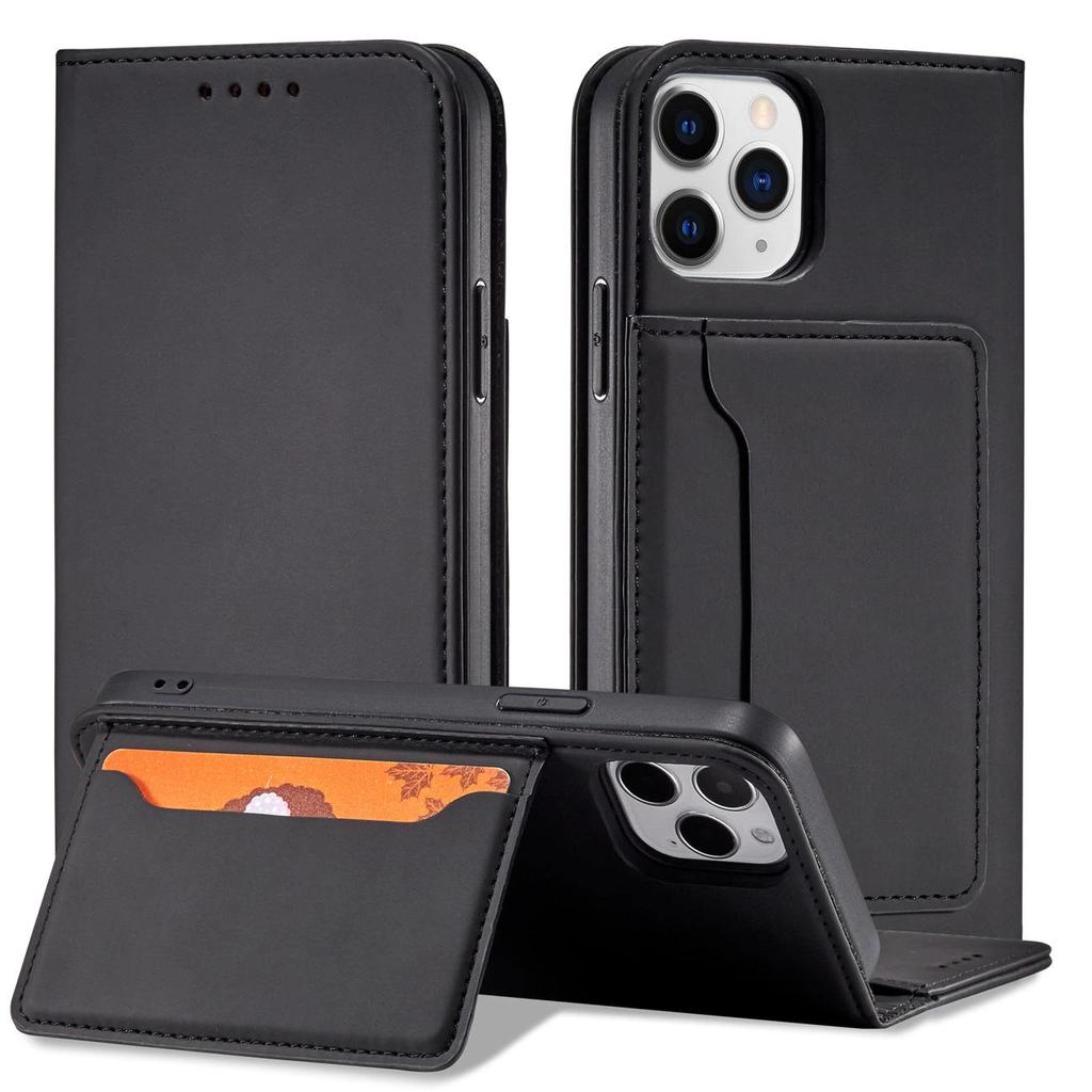 Magnet Card Case Etui Do Iphone 12 Pro Max Cover Wallet For Cards Card Stand Black