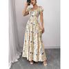 French Bubble Sleeve Printed Dress With Polyester Fabric For Summer Casual Wear
