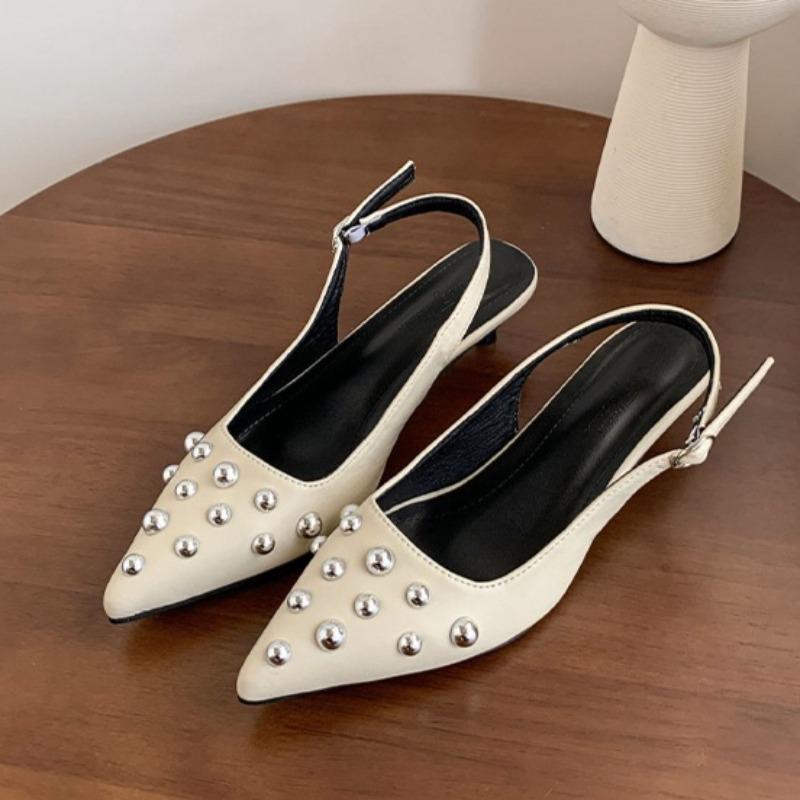 2025 Women's High Heels Pointed Toe Cover Toe Side Cutout Women Heels Solid Studs Thin Heels Leisure Dress Sandalias De Mujer