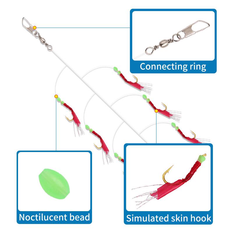 Yin Ci Lang Bionic Fish Skin String Hook Rig - Night Glow Lure for Fly or Sea Rod Fishing.